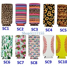 Тонкий баночное пиво изоляторы премиум класса для напитков, из неопрена охладитель складной колы Сода бутылка Koozies кактус Леопард может рукав