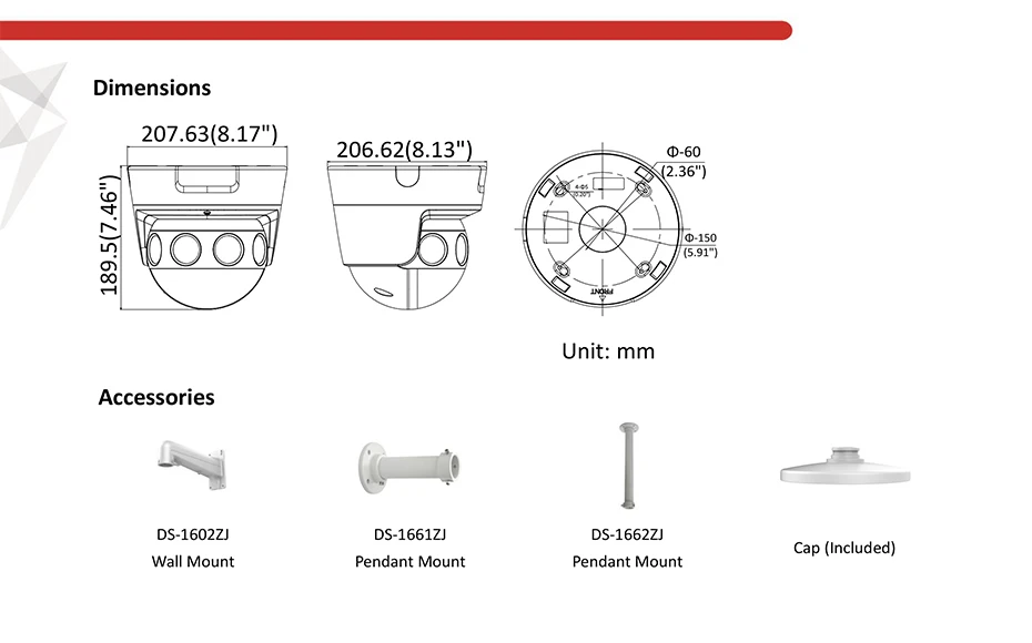 Оригинальная панорамная купольная камера Hikvision 8 MP 4K PanoVu Series DS-2CD6924F-I(S)(/NFC) [4 мм] 4 шт. 4 мм Объектив PoE ip-камера