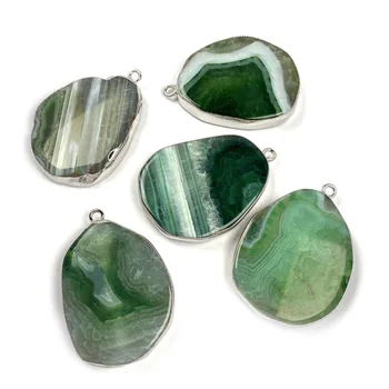 

Natural Green Agates Irregular Silver Plated Agates Pendants for Jewelry Making Necklace Size 35x50mm
