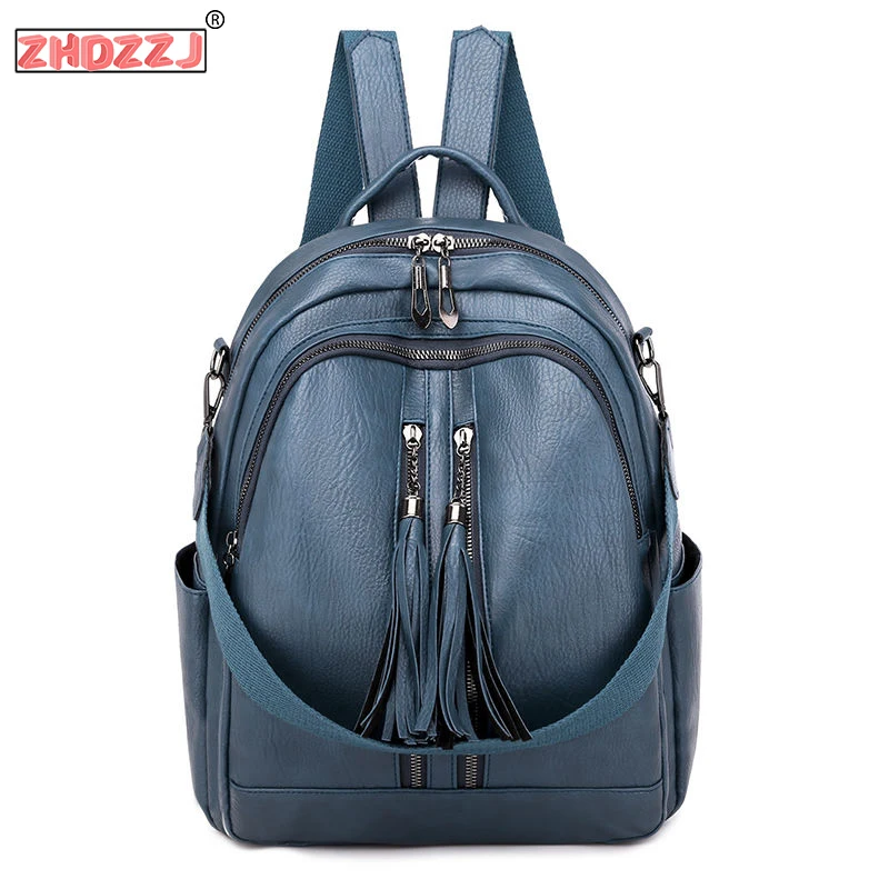 Bag Women 2020 New Soft Leather Backpack Korean Version Of The Tide College Style Fashion Wild Tassel Travel | Багаж и сумки