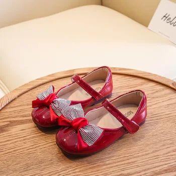 

Fashion Rhinestones Bow Little Girls Leather Shoes For Little Girls Black School Shoes Princess Party Dress Shoe 9 To 10 11 Year