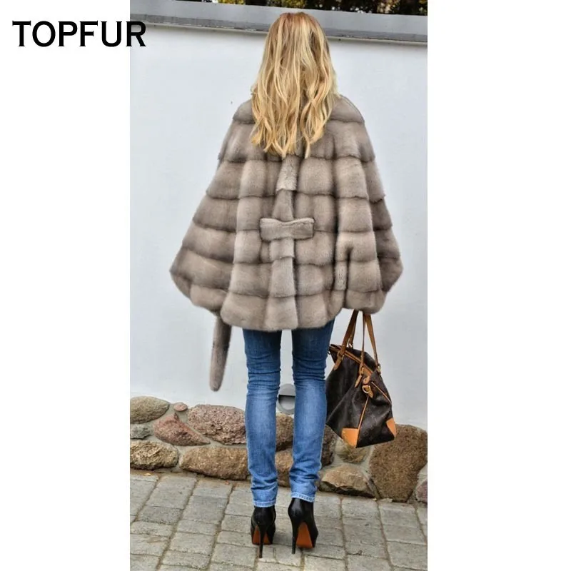 TOPFUR, Новое поступление, шуба из настоящей норки, женская, тип летучей мыши, серая, женская, мягкая шуба с воротником-стойкой, модная, меховая, Зимняя