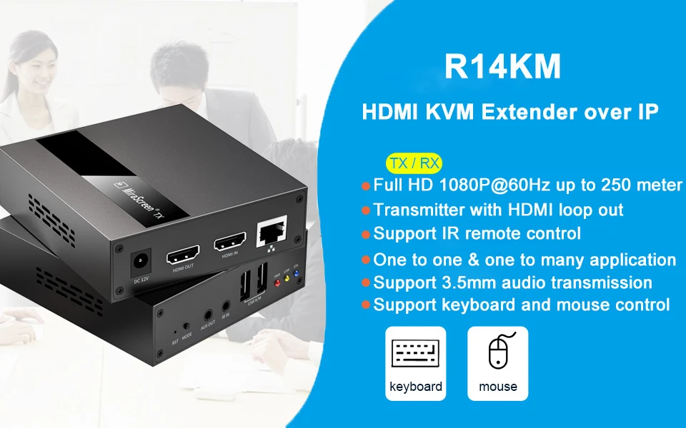 2023 HDMI KVM Extender Over IP RJ45 Ethernet Network KVM Extender USB HDMI 250M