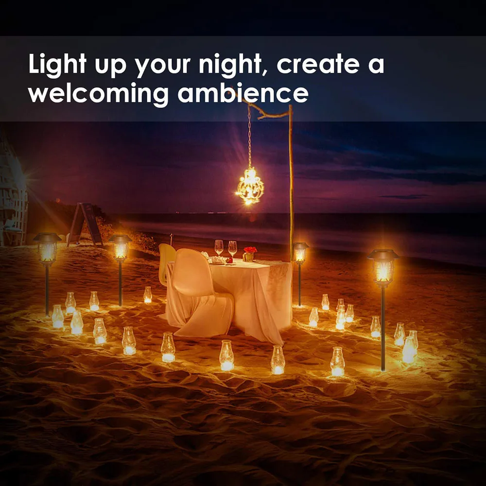 

2Pcs Solar Lights Metal Flickering Flame Torches Lights Waterproof Pathway Lights Auto On/Off for Garden Patio Yard 17cm * 102cm