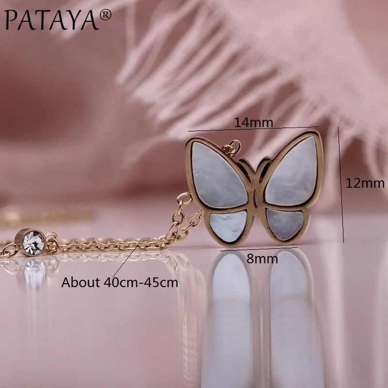 Necklace3 PATAYA круглый корпус Длинные ожерелья 585 цвета розового золота квадратный милые Подвески Для женщин; узор «бабочки» и «любовь» Свадебная вечеринка тонкой Модные украшения - Окраска металла: Necklace3