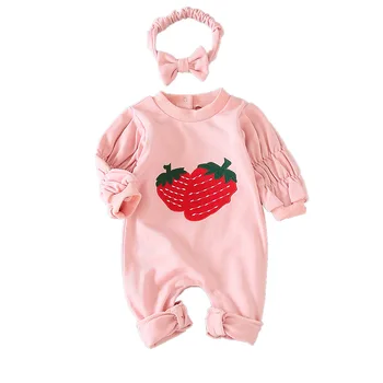 

2020 Infant Soft Cotton Playsuit Newborn Infant Baby Girls Romper Cartoon Bubble Sleeve Jumpsuit+headband Sunsuit Baby Clothes