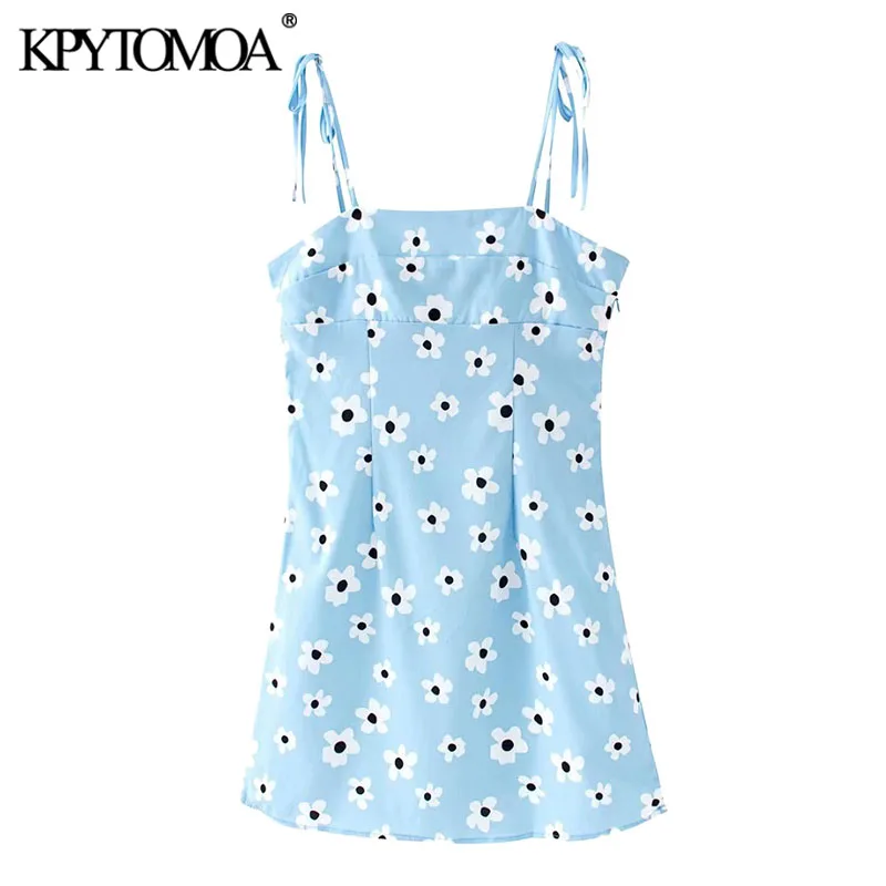 KPYTOMOA Women 2020 Chic Fashion Floral Print Mini Dress Vintage Backless Side Zipper Bow Tie Straps Female Dresses Vestidos KPYTOMOA Women 2020 Chic Fashion Floral Print Mini Dress Vintage Backless Side Zipper Bow Tie Straps Female Dresses Vestidos