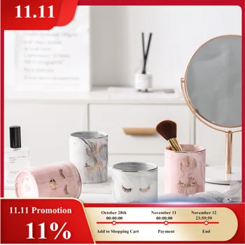 

Nordic Style Cosmetic Brush Box Holder Marble Storage Tank Ceramic Jar Pen Holder Knife Fork Storage Organizer Box Make Up Tools