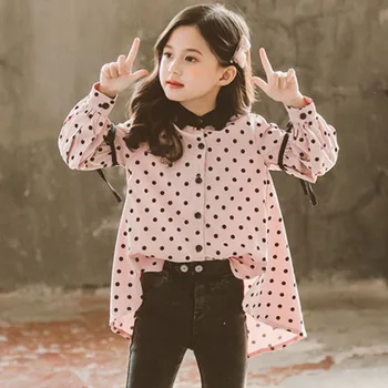 

Dot Print Blouses Teenage Girls Clothing New 2020 Long Sleeve Asymmetrical Shirts Tops For Kids Casual Blouse Baby Girl Clothes