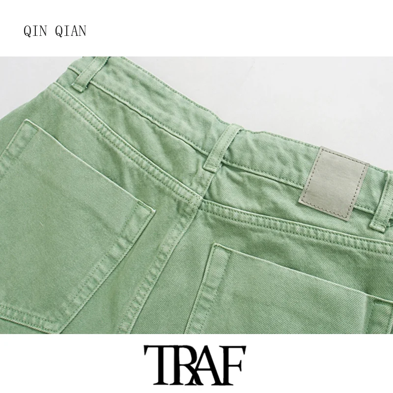 Women Chic Fashion Asymmetric Wrap Style Denim Shorts Skirts Vintage Zipper Fly Pockets Female Skort Pantalones