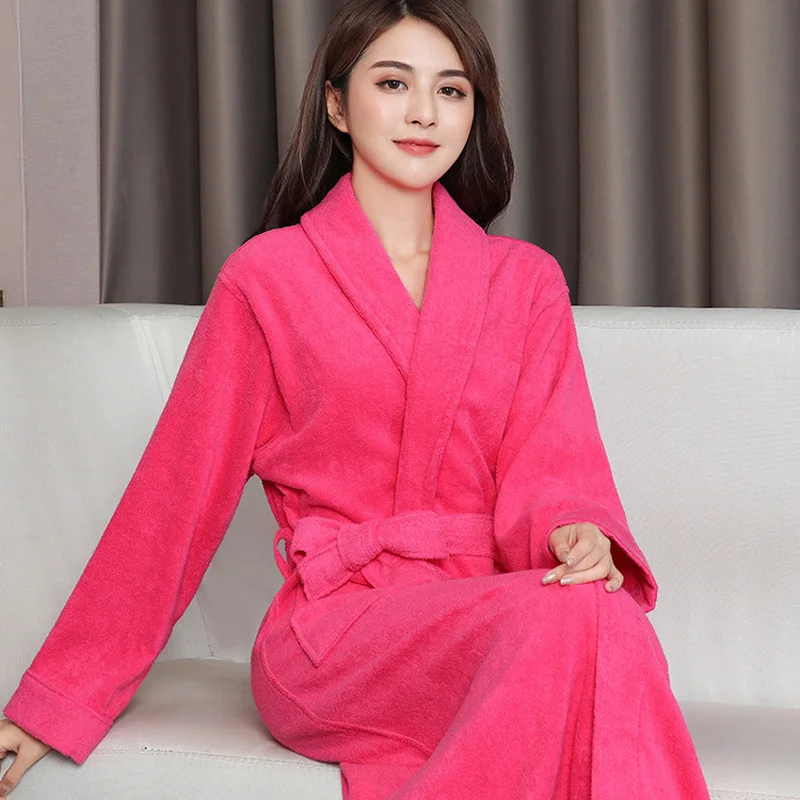 Cotton Toweling Terry Extra long Extra thick Robe blue Bath Robe Women Nightrobe Sleepwear Casual Home Bathrobe халат