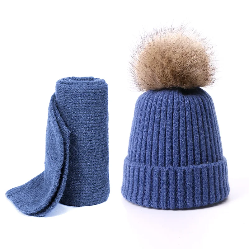 Детский шарф, шапка, комплект шапочки, шапка с помпоном, шапки с имитацией шариков, вязаные осенние и зимние теплые одноцветные шапки для девочек - Цвет: C