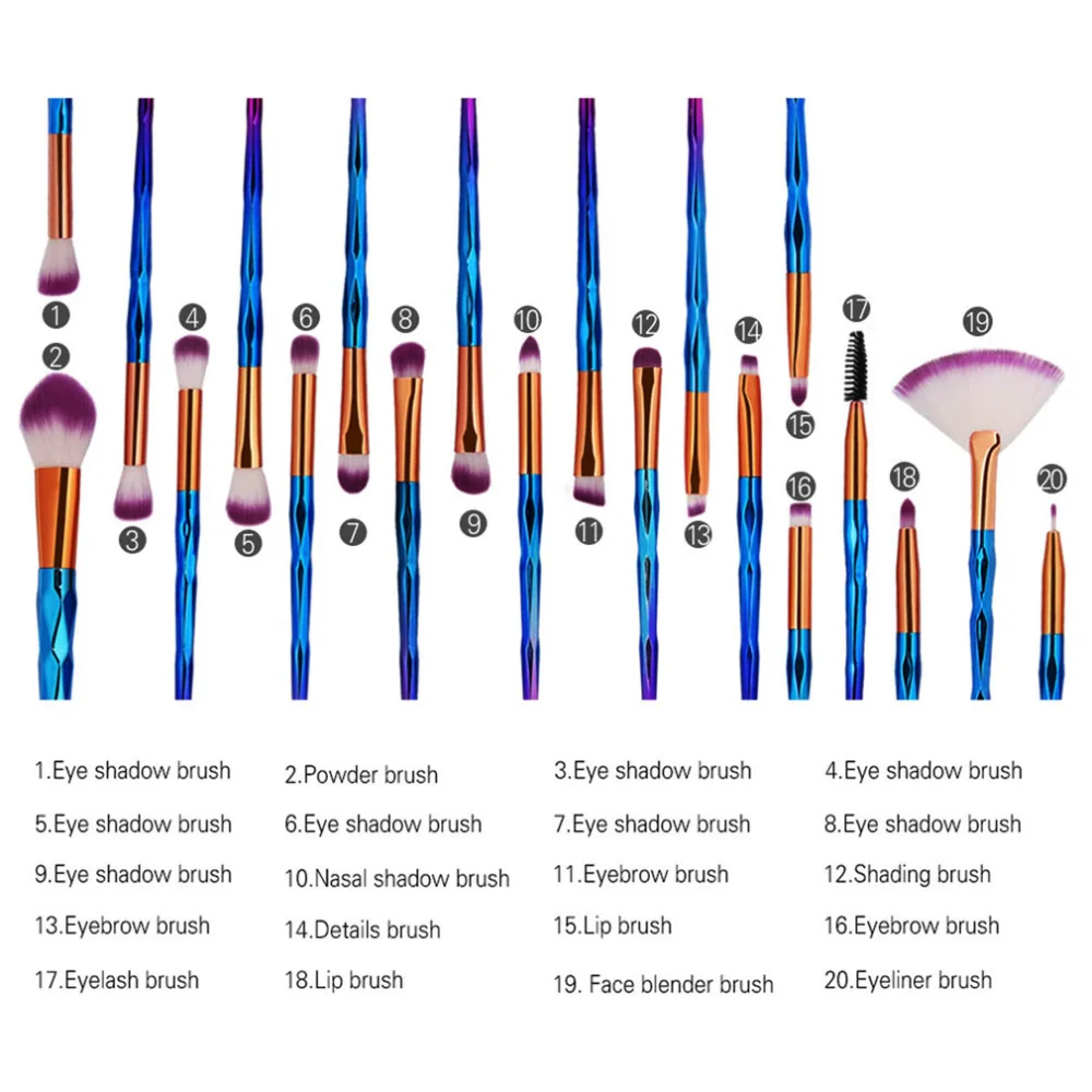 20 шт. набор кистей для макияжа с единорогом, пудра, консилер для смешивания, контур, косметический набор кистей для макияжа с единорогом, инструмент для макияжа