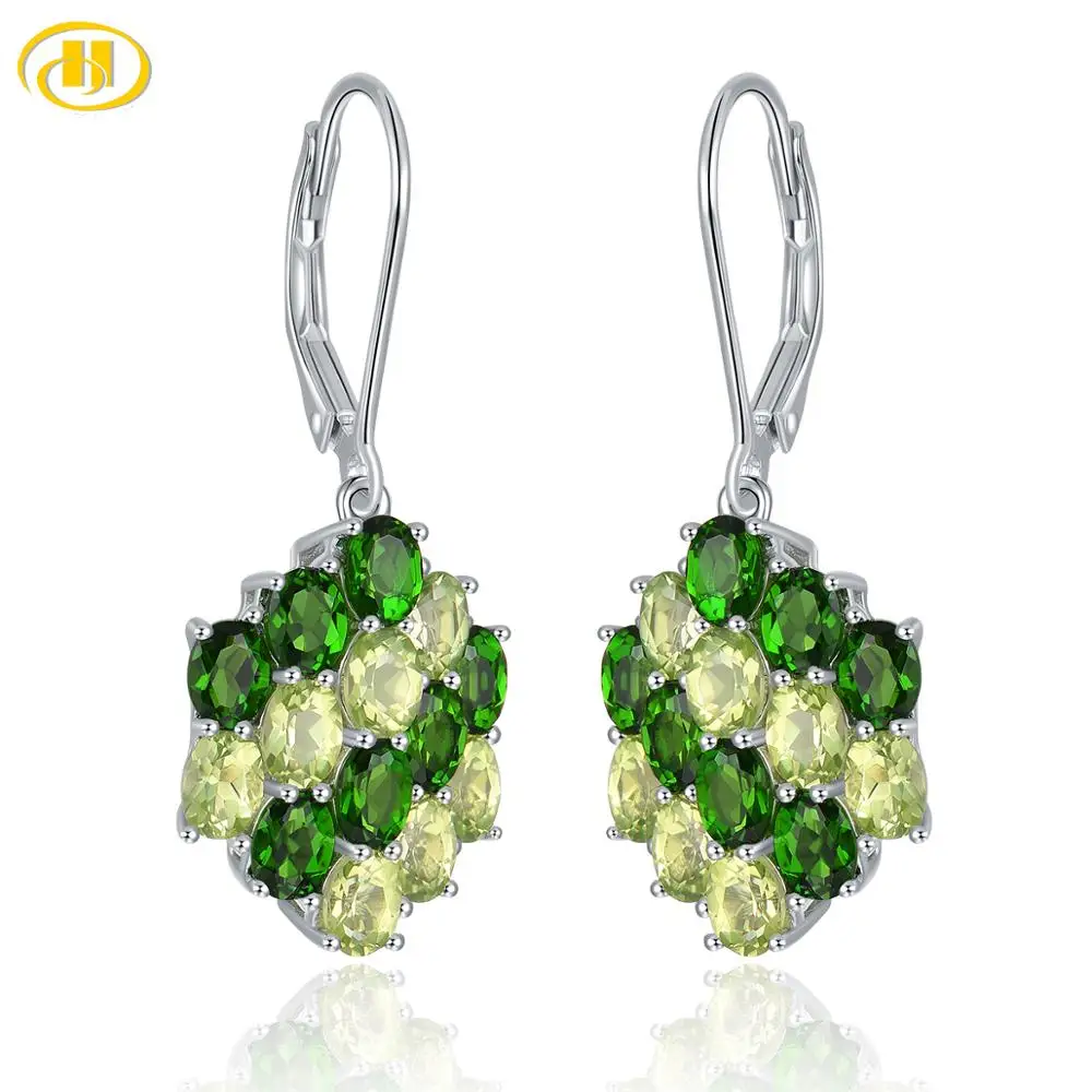 Diopside Peridot Hutang Amethyst Silver Earrings, Natural Gemstone Citrine 925 Sterling Silver Fine Jewelry for Women, New Arrival - Цвет камня: Diopside Peridot