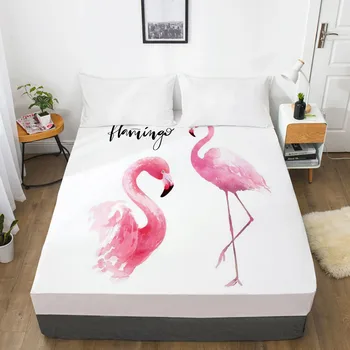 

3D Fitted Sheet Bed Mattress Fitted Cover Custom Design Bed Linens Sheets Bedsheet 198*203cm Animal Flamingo Printed Bedding