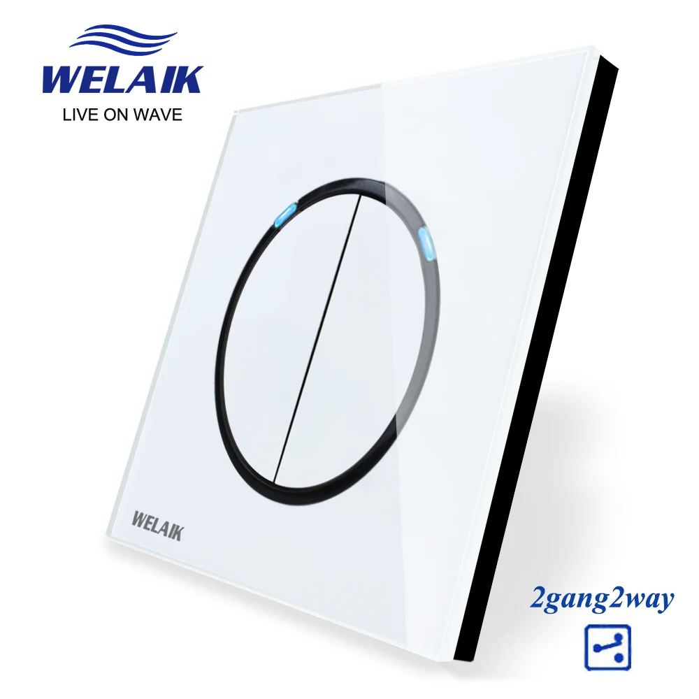 WELAIK UK standard-Crystal Glass-Panel  Push-Button Switch-Wall Light-Switch  AC110-250V 2Gang-2Way B1722W