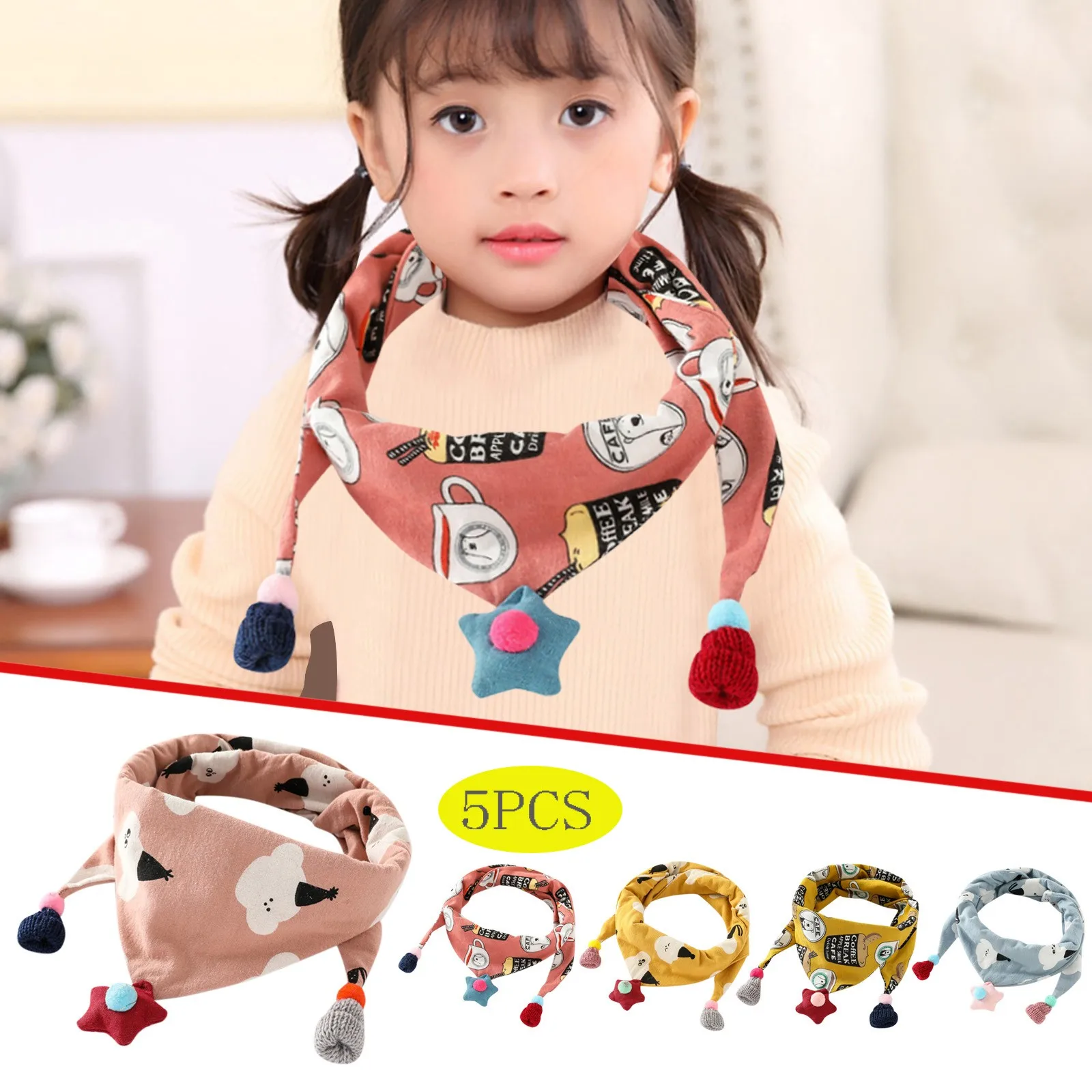 

5PC Children Scarf Winter Boys And Girls Scarfs Fashion All-Match Warm Bib Cute Triangles Cartoons Scarves Shawl q5
