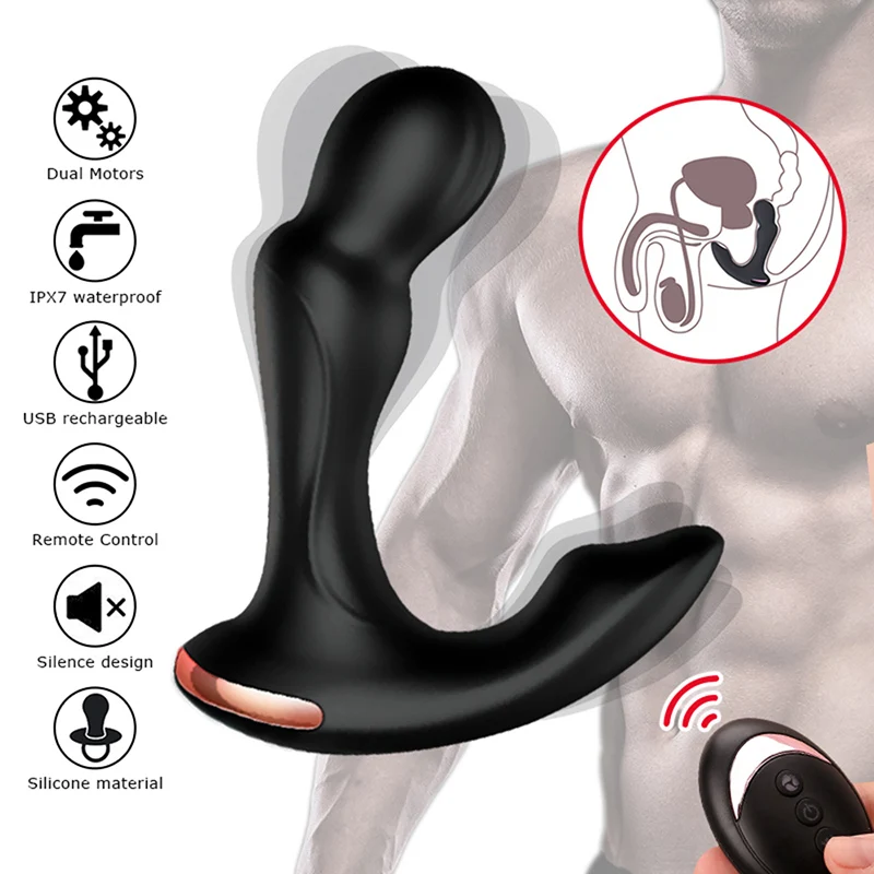 Male Prostate Massager G-Spot Stimulate Vibrator Butt Plugs Dual Motors 10 Vibrating Modes Remote Anal Sex Toys For Men