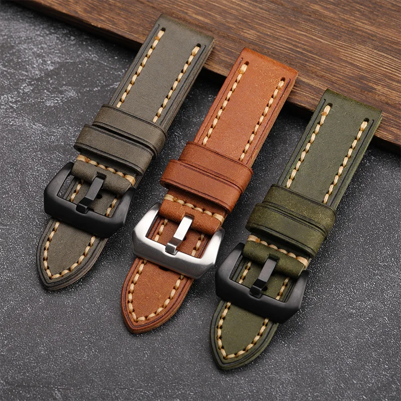 

Brown Genuine Leather man Watchbands 20mm 22mm 24mm 26mm high quality Bracelet owhide Strap Belt With Buckle vintage wriststrap