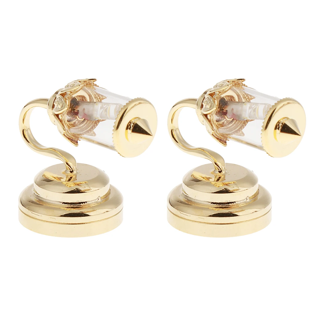 2 Pack １:12 Scale Dollhouse LED Wall Lamp, Battery Operated, Metal Base, Plastic (Gold)