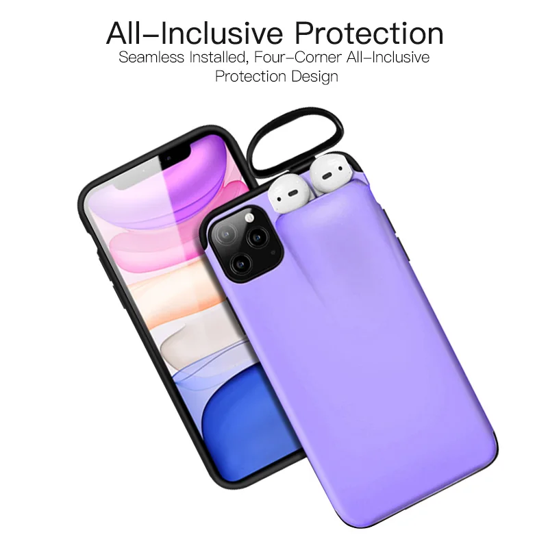 2 в 1 чехол для телефона для IPhone 11 Pro Max коробка для хранения для Airpods Candy Мягкий силиконовый чехол с коробкой для наушников Портативный смартфон