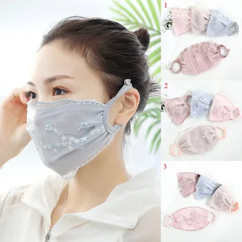 

5PCS Dustproof Mouth Mask Pop Lace Mask Floral Face Mouth Mask Cartoon Face Reusable Fabric Anti Pollution Mask Party Mask