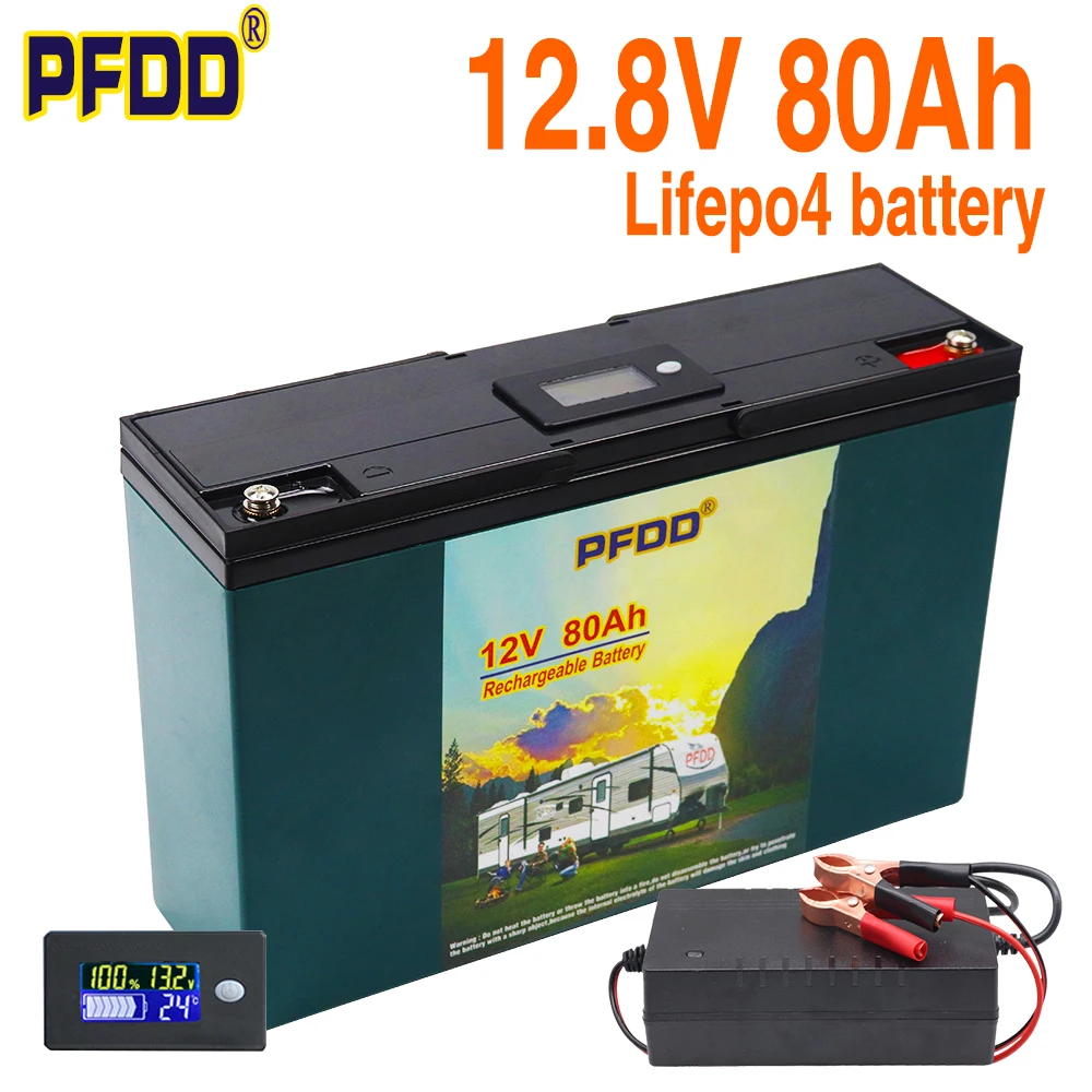 12V LiFePO4 Lithium Iron Phosphate Battery With BMS 80Ah For Golf Cart EV RV Solar Energy Storage Inverter Boat Motor + Charger |