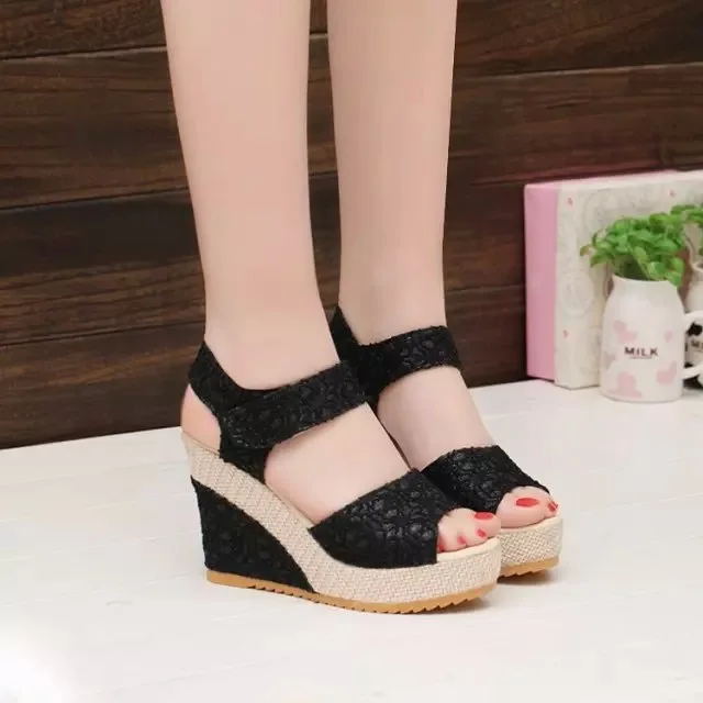 New FashionWomen Sandals Summer New Open Toe Fish Head Fashion Platform High Heels Wedge Sandals Women Shoes Free Shipping