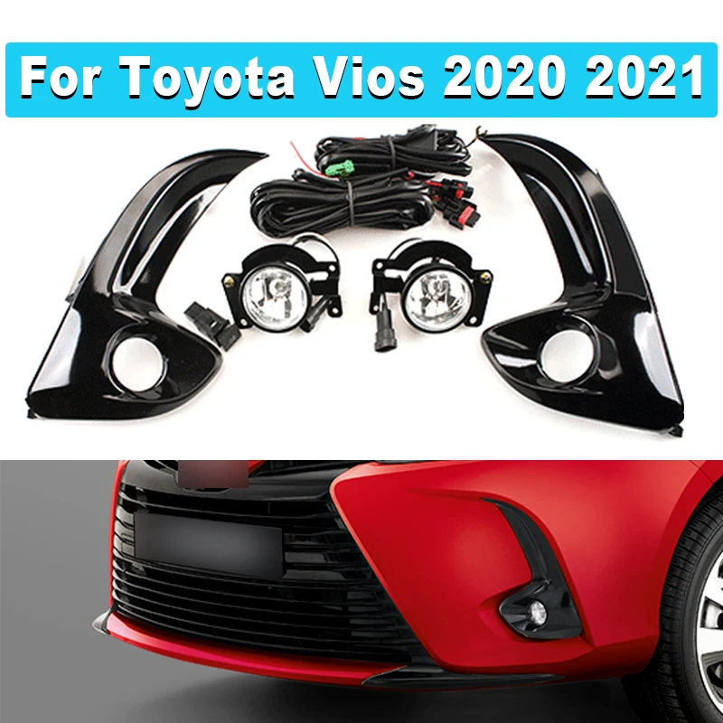 

For Toyota Vios 2020 2021 Car Bumper Headlight Car Accessories Halogen Bulb 4300K Wire Of Harness ON/OFF Auto Vios Fog Lamp