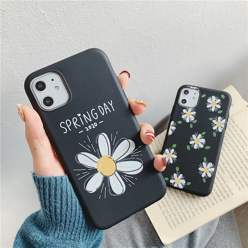 

Flower phone case for iphone 6s plus solid color matte black xs xr 11 pro max 7 8 silicone plant back case