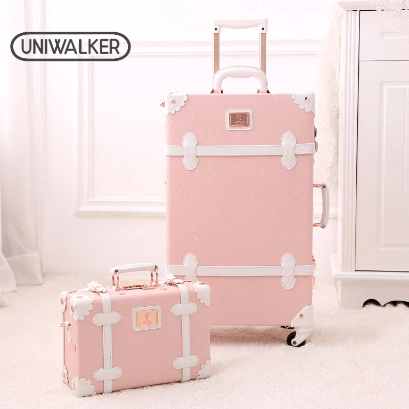 Juego de maletas Vintage de cuero Pu para niñas, Maleta de viaje, bonita cabina rosa, equipaje de con rueda giratoria de superventas|vintage luggage|luggage for girlrolling - AliExpress