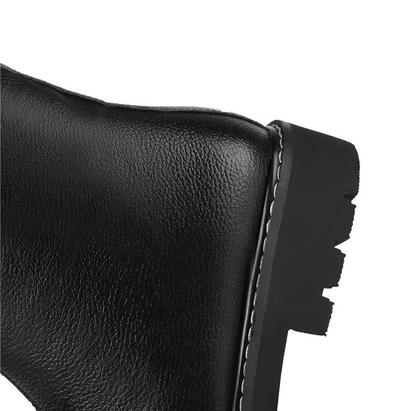 Meotina Winter Ankle Boots Women Natural Genuine Leather Thick Heel Short Boots Zipper Round Toe Shoes Ladies Autumn Size 34-39