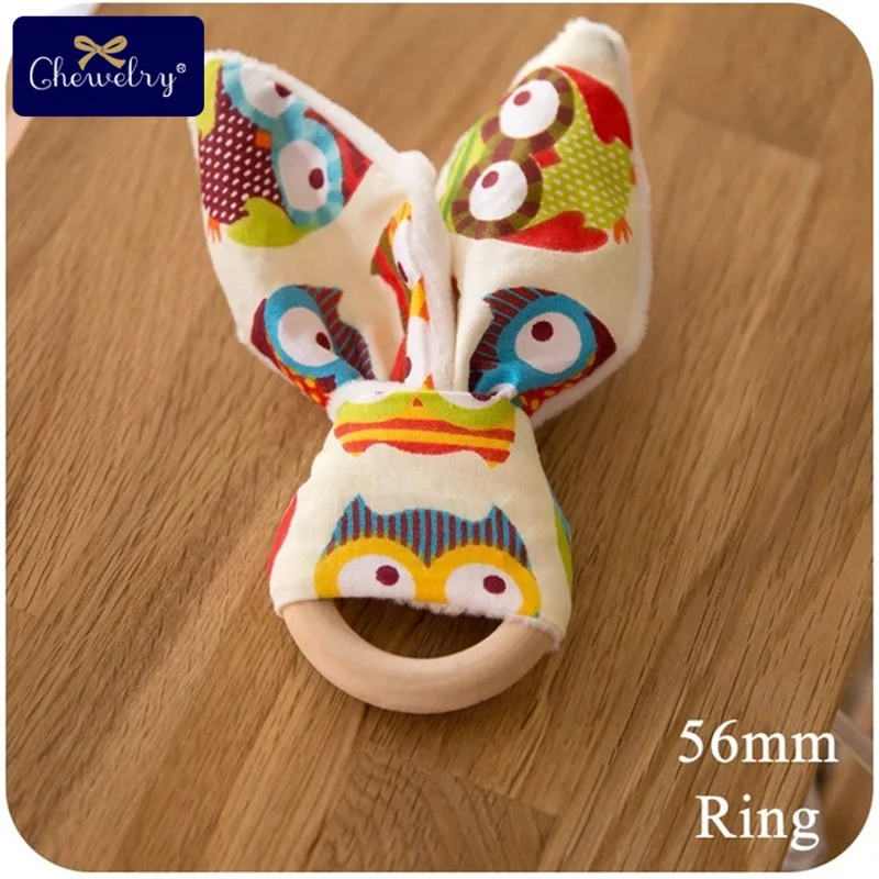56mm Owl CHEWELRY, 1 шт., 70 мм, Прорезыватель для зубов с ушками кролика, деревянные кольца для прорезывания зубов, игрушки, деревянный круг, тканевый тренировочный детский браслет, BPA бесплатно - Цвет: 56mm Owl