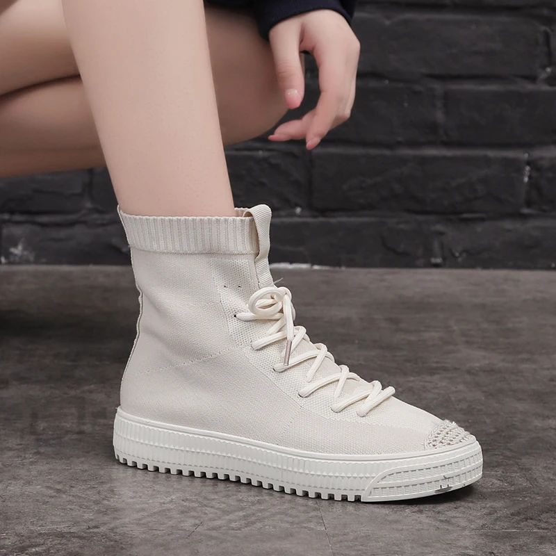 

Lace-up Ladies Shoes Comfortable Platform Shoes Women Casual Vulcanized Shoes High Top Sneakers Women Flats Autumn Women Shoes