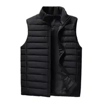 

Sleeveless Stand Collar Men Waistcoat 3D Cutting Windproof Thicken Soft Warm Zipper Closure Winter Vest Men Clothes for Camping