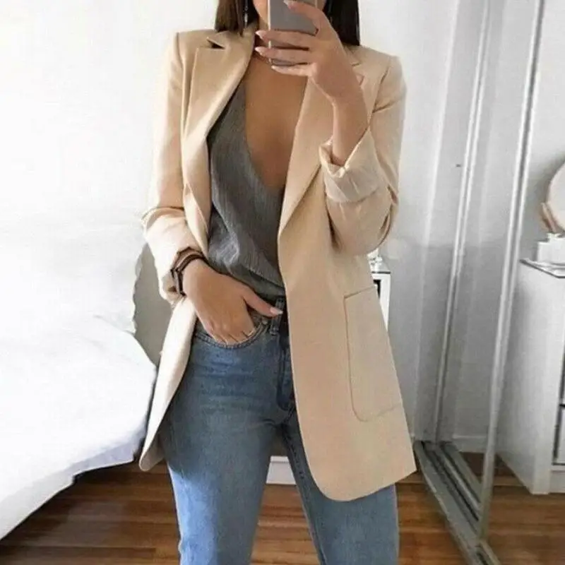 

Office Lady Suit Slim Blazers Women Autumn Suit Jacket Female Work Black None Button Business Notched Blazer Coat Dropshipping