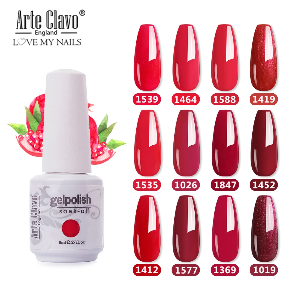 Arte Clavo 8ml Red Color Serie Gel Lacquer Long Lasting Gel Paint Nail Art Diy Design Top Gel Polish Glitter Nail Art Decoration Nail Gel Aliexpress