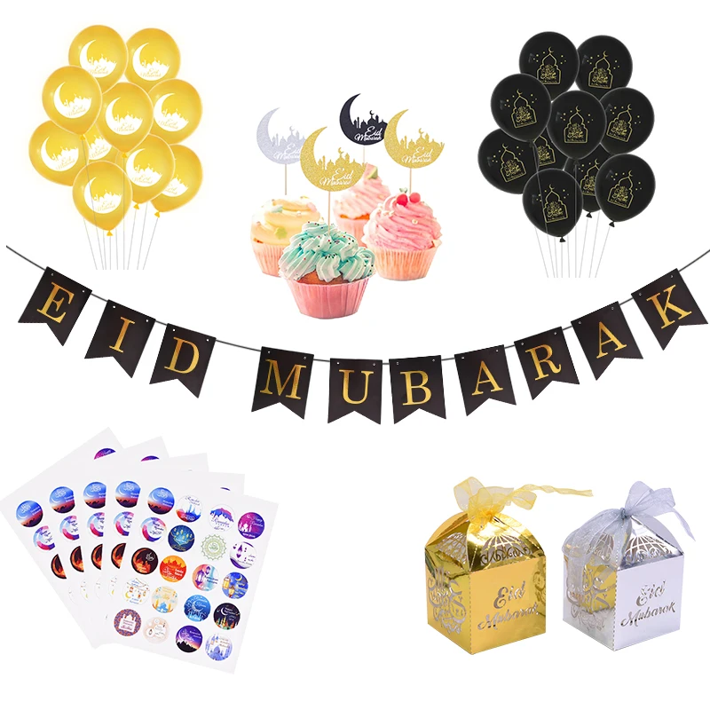 

Eid Mubarak Decoration Balloon Banner Gift Sticker Cake Topper Eid Al Adh Decoration Ramadan Festival Party Supplies
