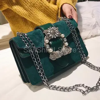 

Retro Fashion Female Square Bag 2020 New Quality Velvet Women's Designer Handbag Ladies Diamond Chain Shoulder Messenger Bags