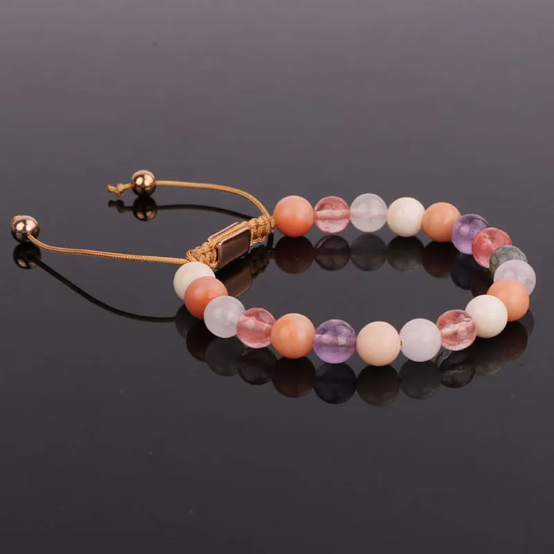 New arrival 8mm colorful mix natural stone pink quartz beads bracelet for women - Image 2