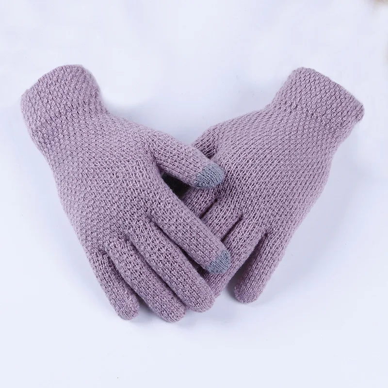 Трикотажные Перчатки мужские Сенсорный экран перчатки женские зимние тёплые вязаные варежки для девочек и мальчиков, сезон зима Перчатки сенсорный Экран зимние теплые варежки - Цвет: Purple