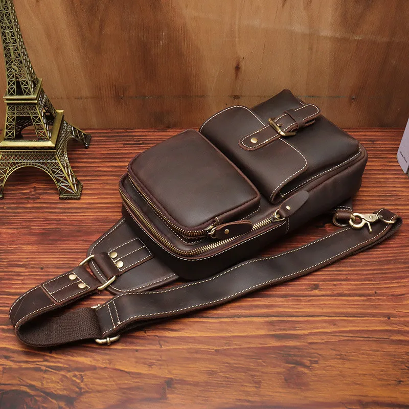 PNDME Vintage Crazy Horse Rindsleder Herren Brusttasche Mode Outdoor Tägliche Reise Natürliche Echtleder Multi-Pocket Umhängetasche – Detail 7
