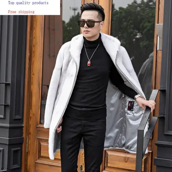 

2020 New Real Mink Fur Coat Men Long Winter Jacket Hooded Slim Mens Mink Jackets Luxury Coat Men Natural Fur 909 J3306