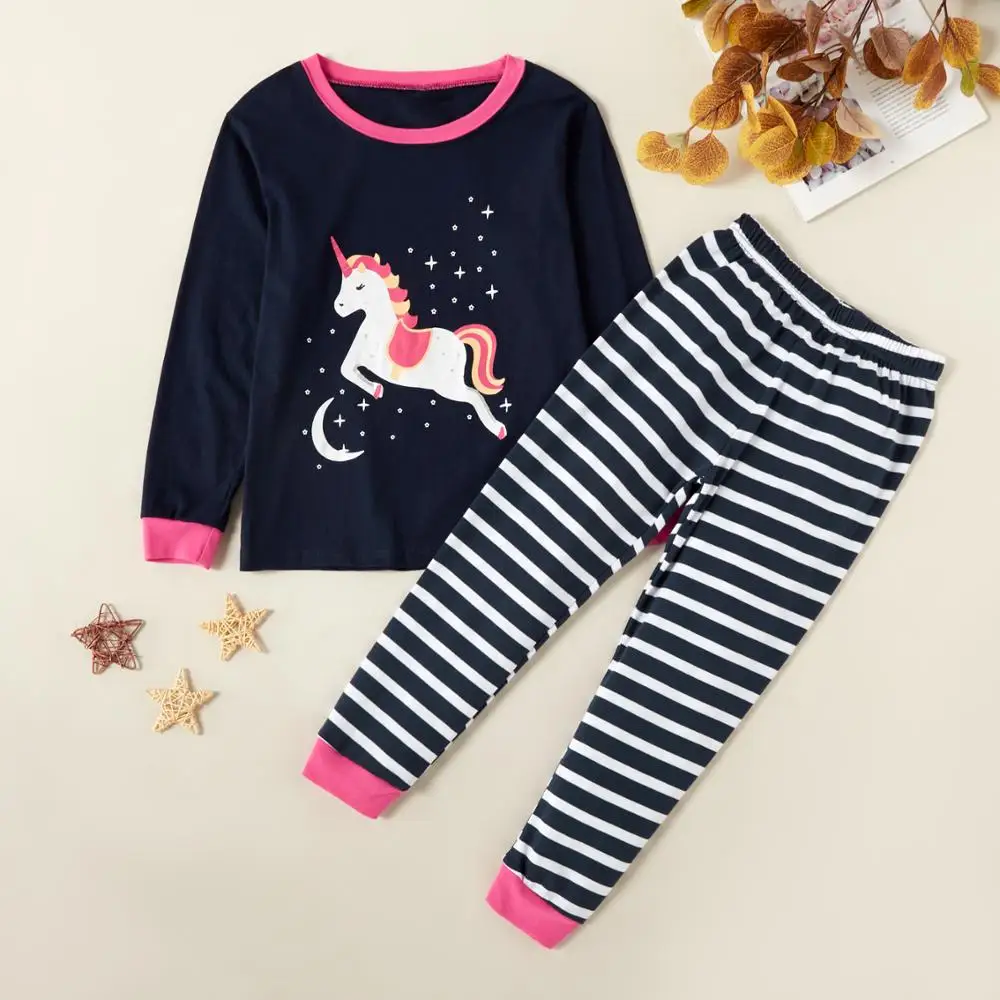 

PatPat 2020 New Spring and Autumn Fashionable Unicorn Moon Stars Print Long-sleeve Tee and Striped Pants Set Kids Girl Clothes