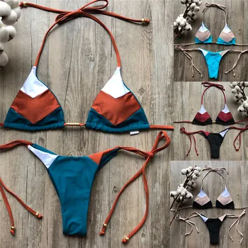 

Sexy Lingerie Set Women Fashion Rainbow Striped Print PushUp Bandage Tankini #4n12