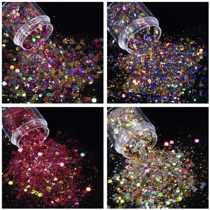 10ml/jar Mix Color Nail Art Glitter Powder Holo Gold Hexagon Aurora Nail Flakes Sequins for a Manicure Art Decorations NEW