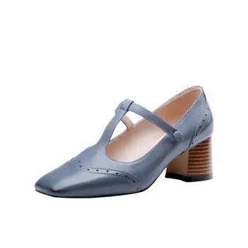 

Brand natural genuine leather women heels shoes fashion comfortable square toe high heel shoes woman