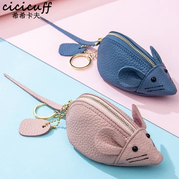 

Change Purse Womens Genuine Leather Small Coin Purse Cowhide Designer Ladies Mini Cute Mouse Key Storage Bag Keyring Girl Purses