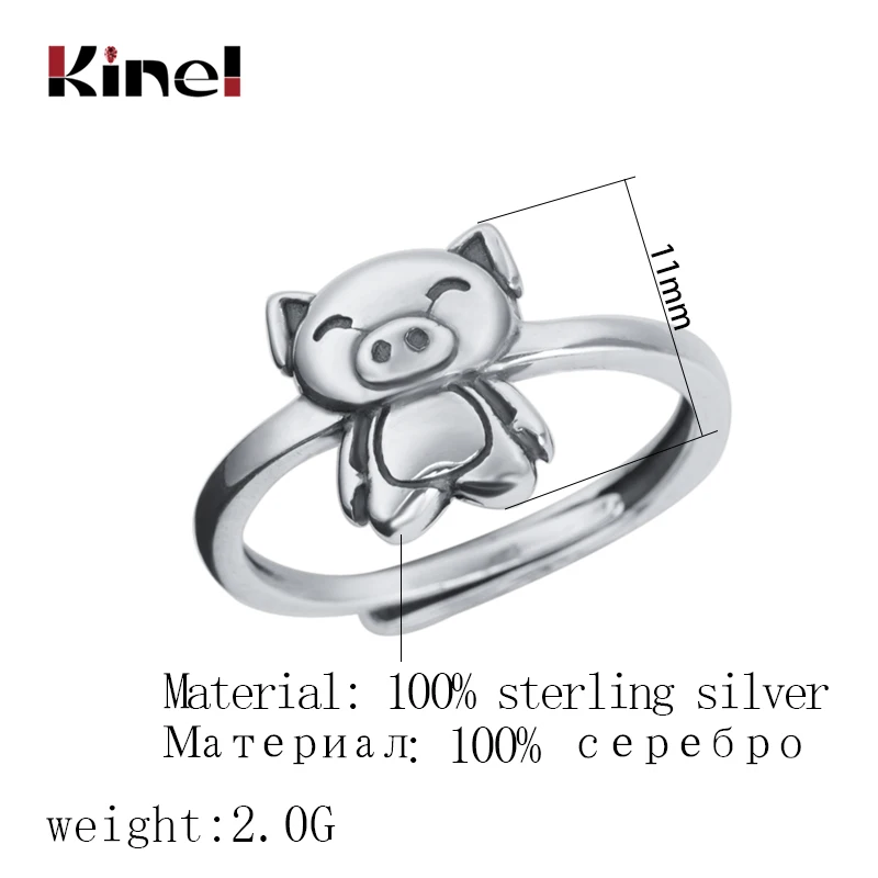 Kinel S925 кольцо из стерлингового серебра, ювелирные изделия, уличные популярные ретро модные милые свиньи открытие регулируемые мужские и женские модели