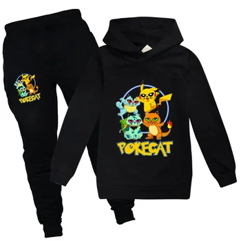 

Clothes 2020 New Autumn Children Kids Pikachu Print Hoodies+Pants Long Sleeve Boys Teenage Pokemon Clothing Sets Halloween